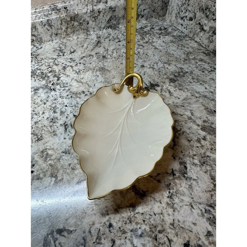 Vintage Lenox Hand Decorated With 24K Gold China Leaf Shaped Candy Dish